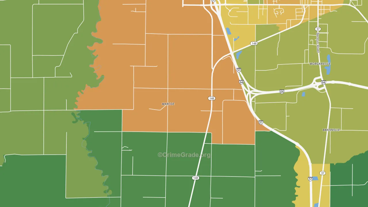 Marcoe, IL Map of Vandalism Rates