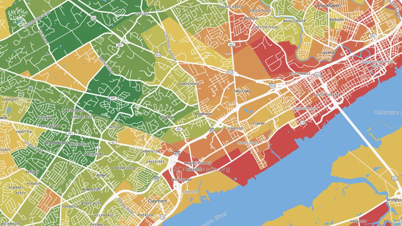 Marcus Hook, PA Map of Vandalism Rates