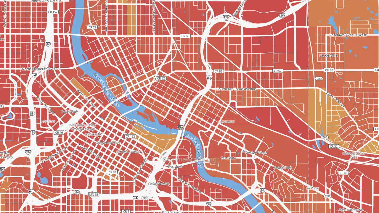 Marcy Holmes, Minneapolis, MN Map of Vandalism Rates