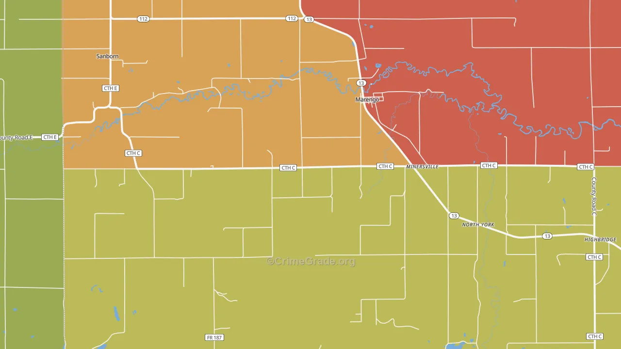 Marengo, WI Map of Vandalism Rates