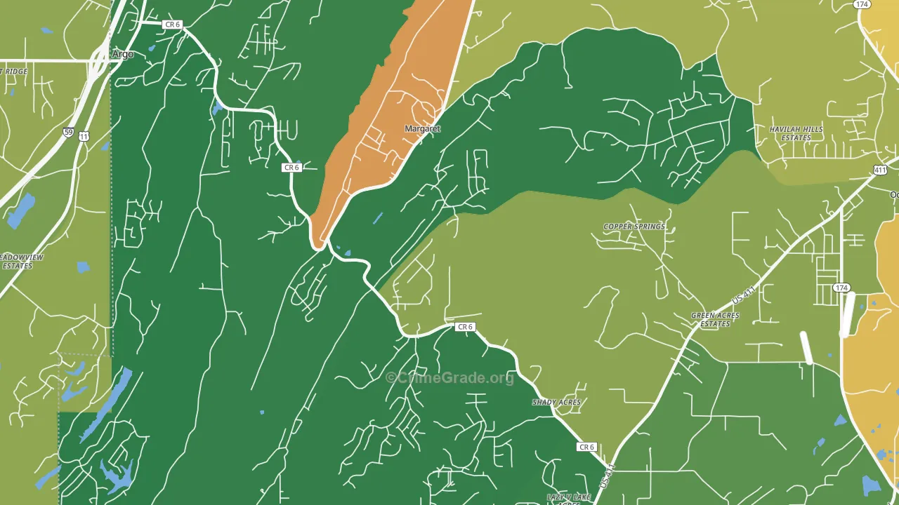 Margaret, AL Map of Vandalism Rates