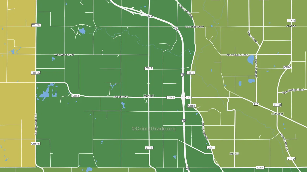 Maribel, WI Map of Vandalism Rates
