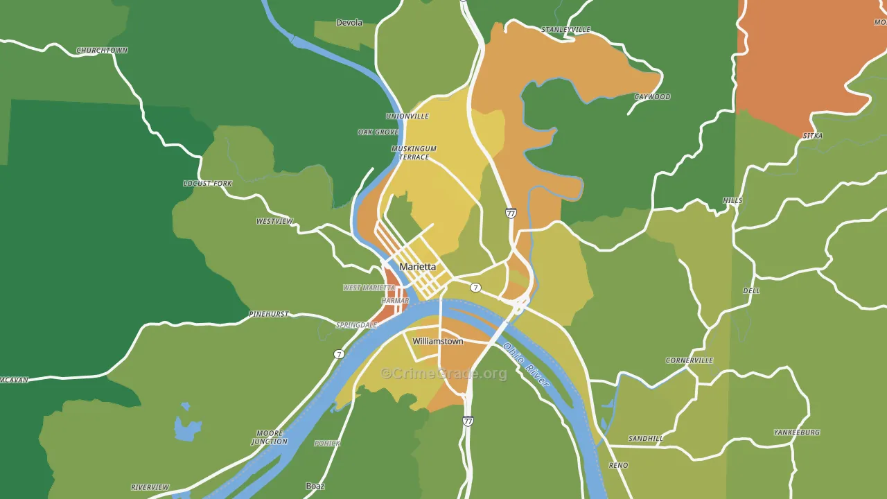 Marietta, OH Map of Vandalism Rates