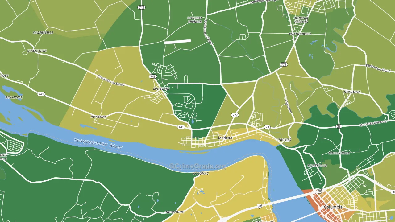 Marietta, PA Map of Vandalism Rates