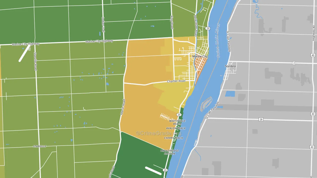 Marine City, MI Map of Vandalism Rates