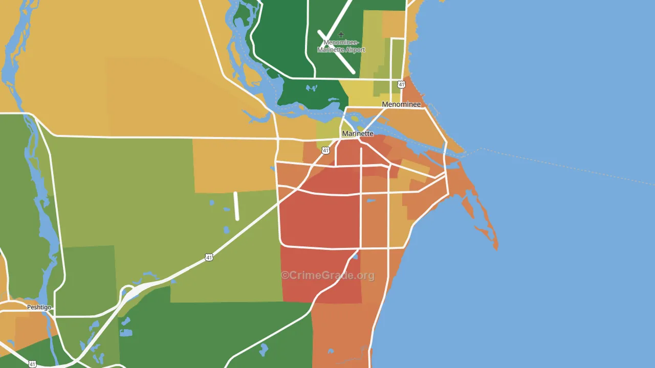 Marinette, WI Map of Vandalism Rates