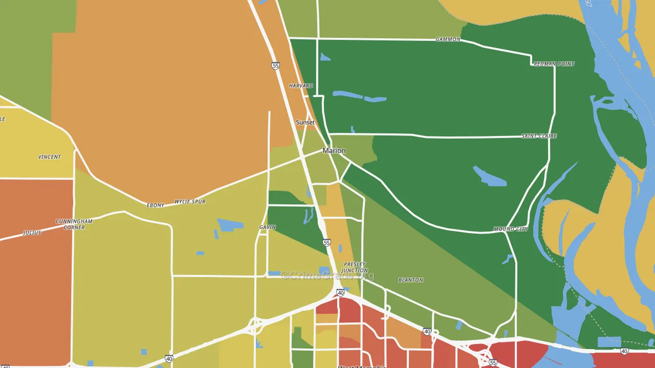 Marion, AR Map of Vandalism Rates