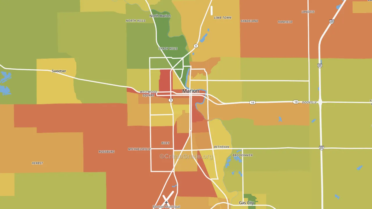Marion, IN Map of Vandalism Rates