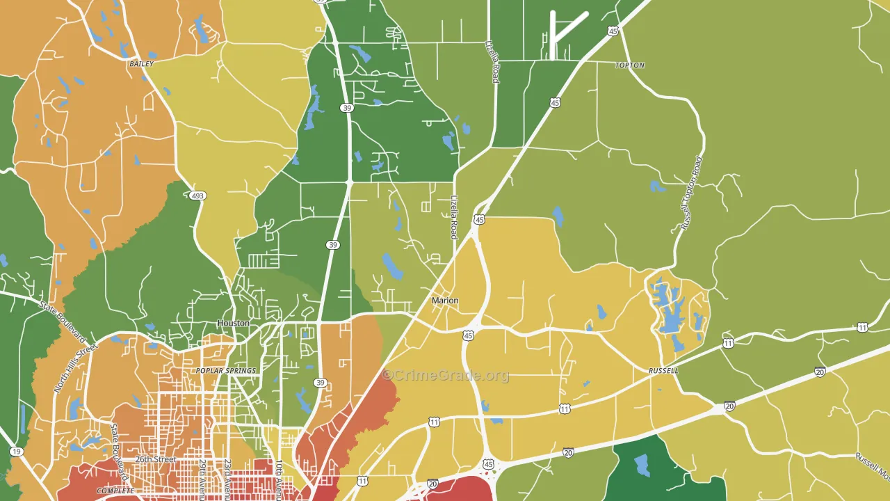 Marion, MS Map of Vandalism Rates