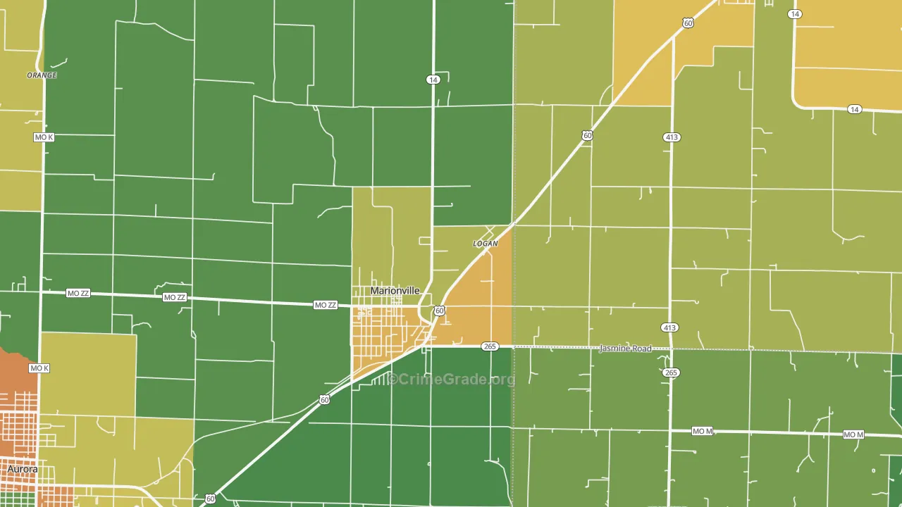Marionville, MO Map of Vandalism Rates