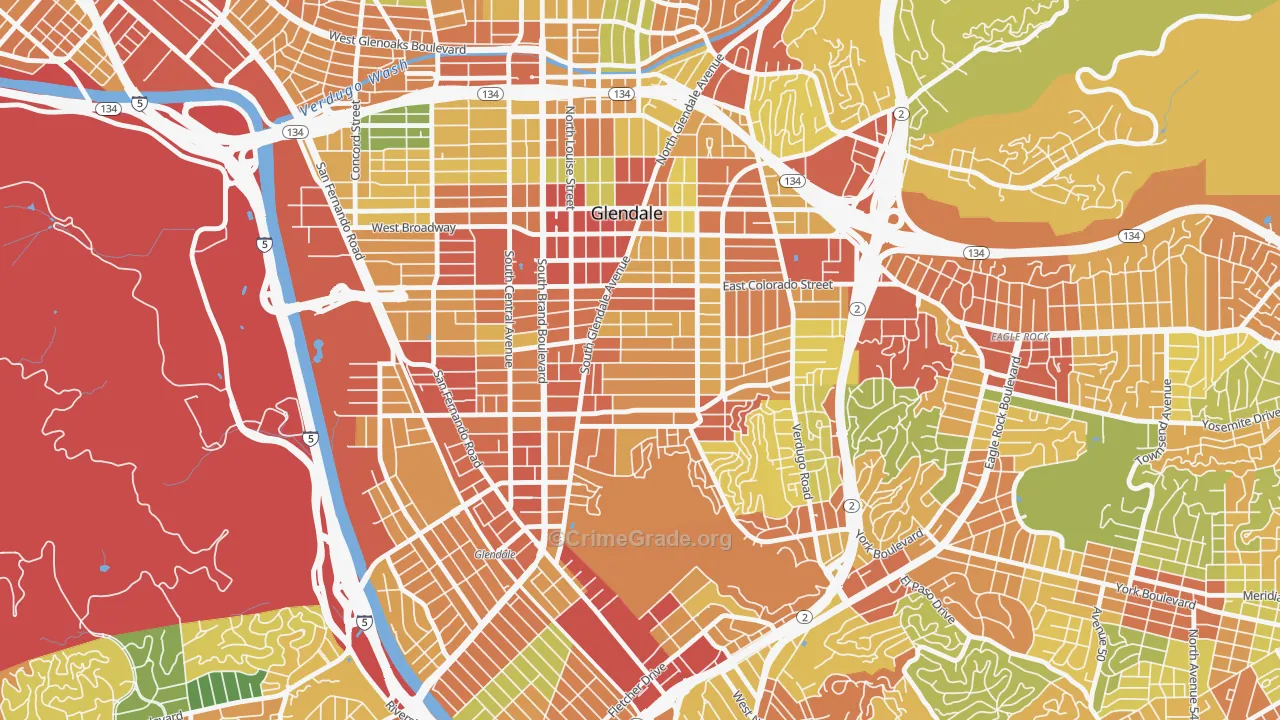 Mariposa, Glendale, CA Map of Vandalism Rates