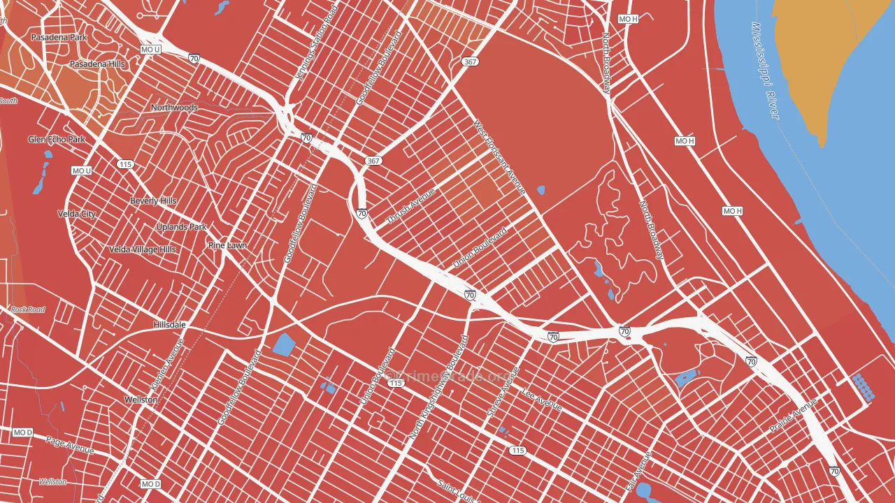 Mark Twain, St. Louis, MO Map of Vandalism Rates