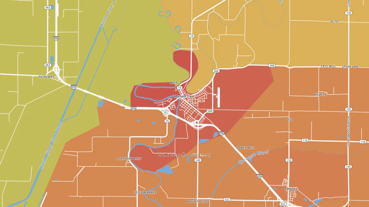 Marked Tree, AR Map of Vandalism Rates