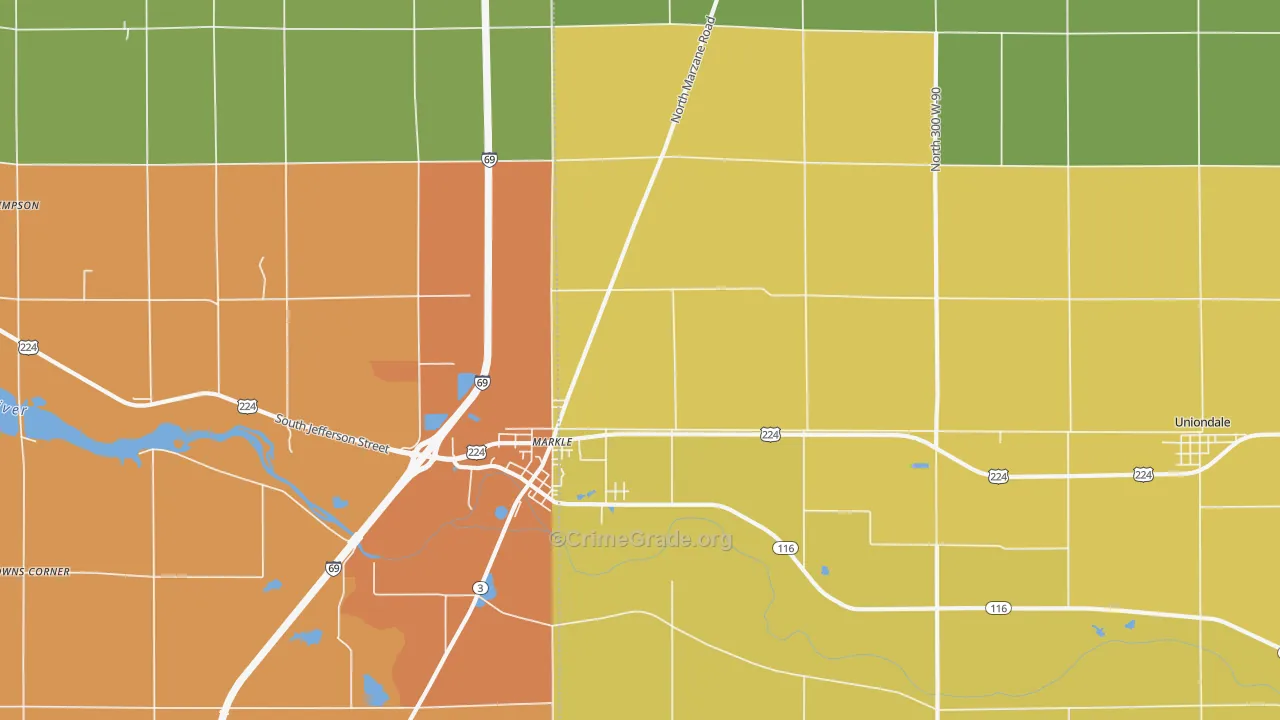 Markle, IN Map of Vandalism Rates