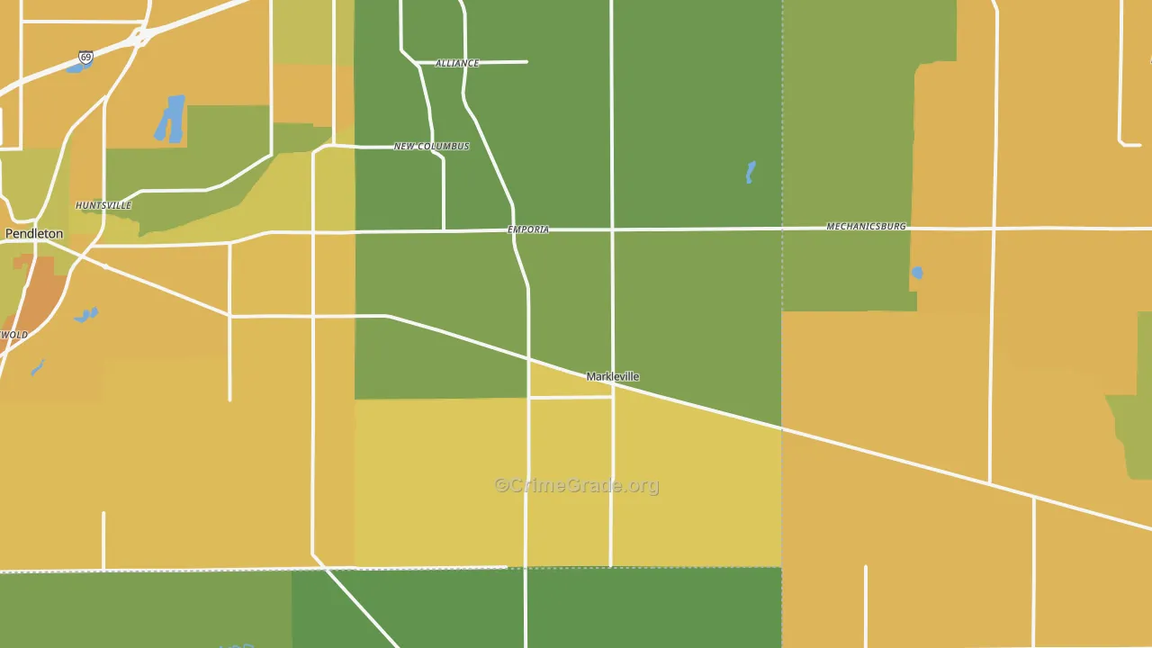 Markleville, IN Map of Vandalism Rates