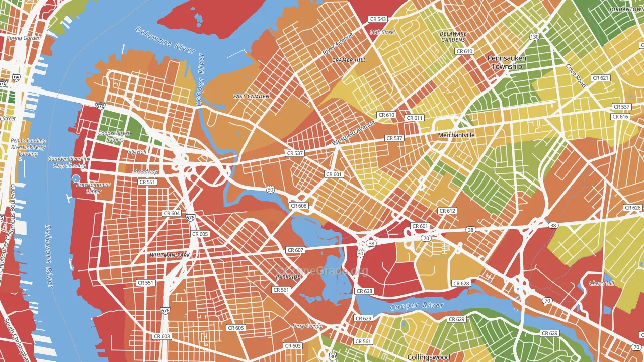 Marlton, Camden, NJ Map of Vandalism Rates