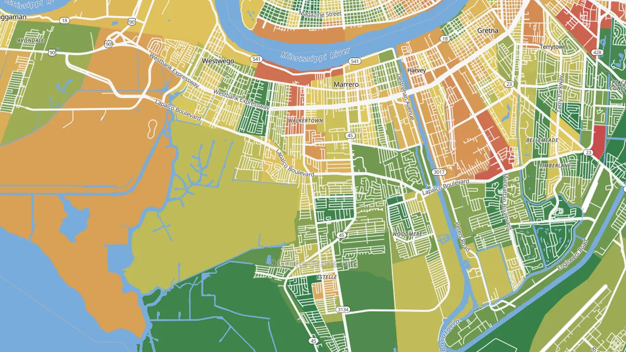 Marrero, LA Map of Vandalism Rates