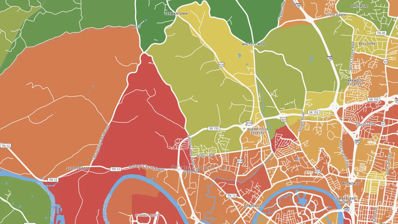 Marrowbone, Nashville, TN Map of Vandalism Rates