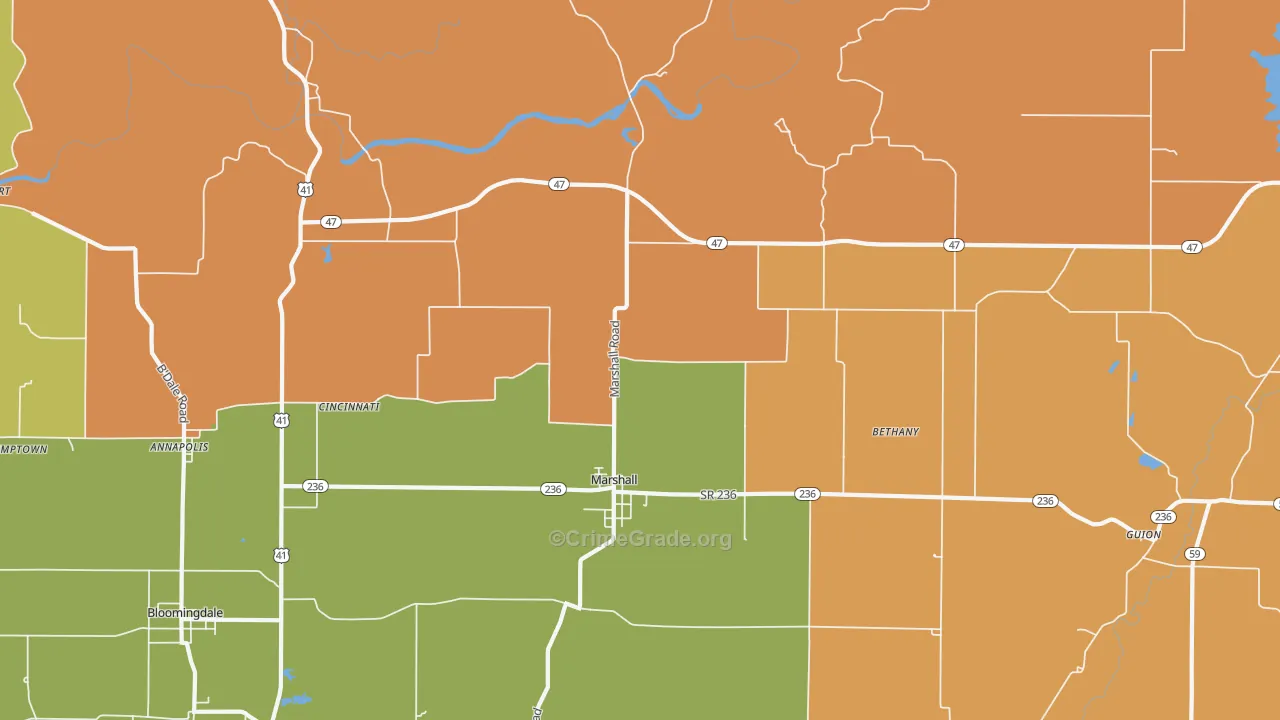 Marshall, IN Map of Vandalism Rates