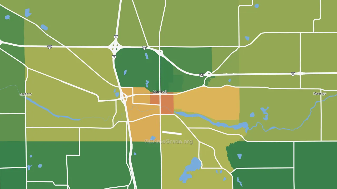 Marshall, MI Map of Vandalism Rates