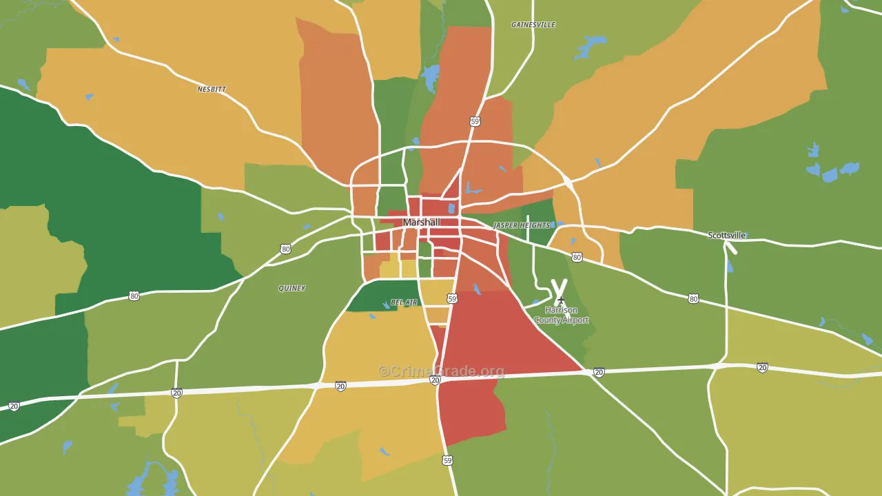 Marshall, TX Map of Vandalism Rates