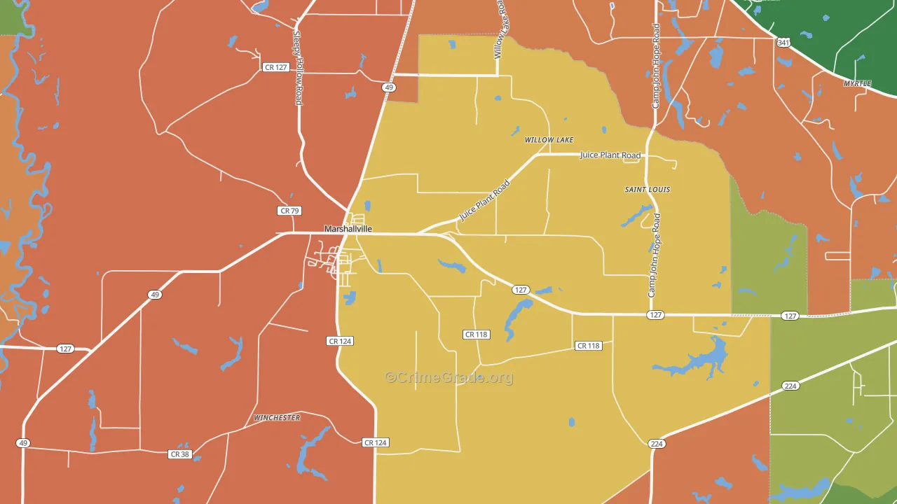 Marshallville, GA Map of Vandalism Rates