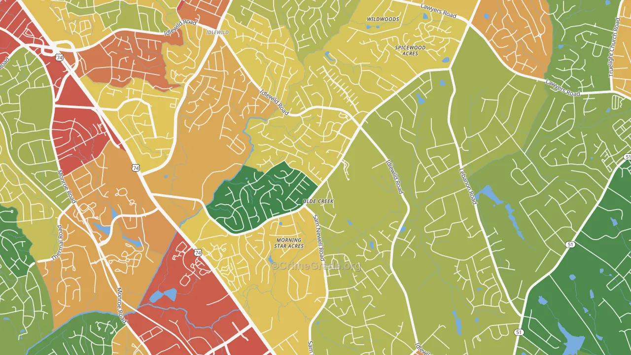 Marshbrooke, Matthews, NC Map of Vandalism Rates