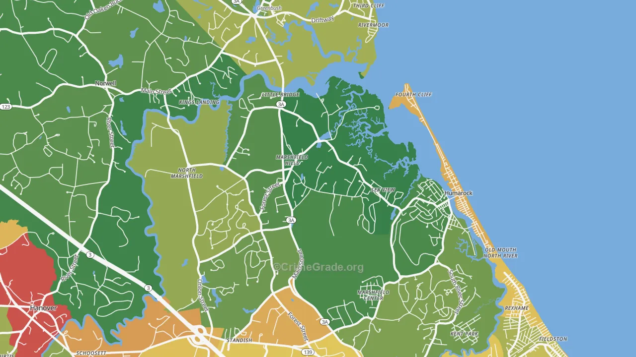 Marshfield Hills, MA Map of Vandalism Rates