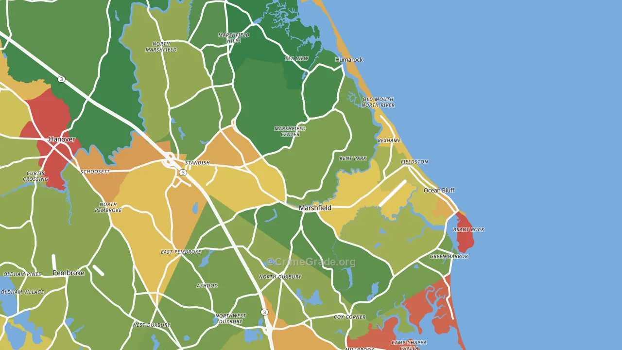 Marshfield, MA Map of Vandalism Rates