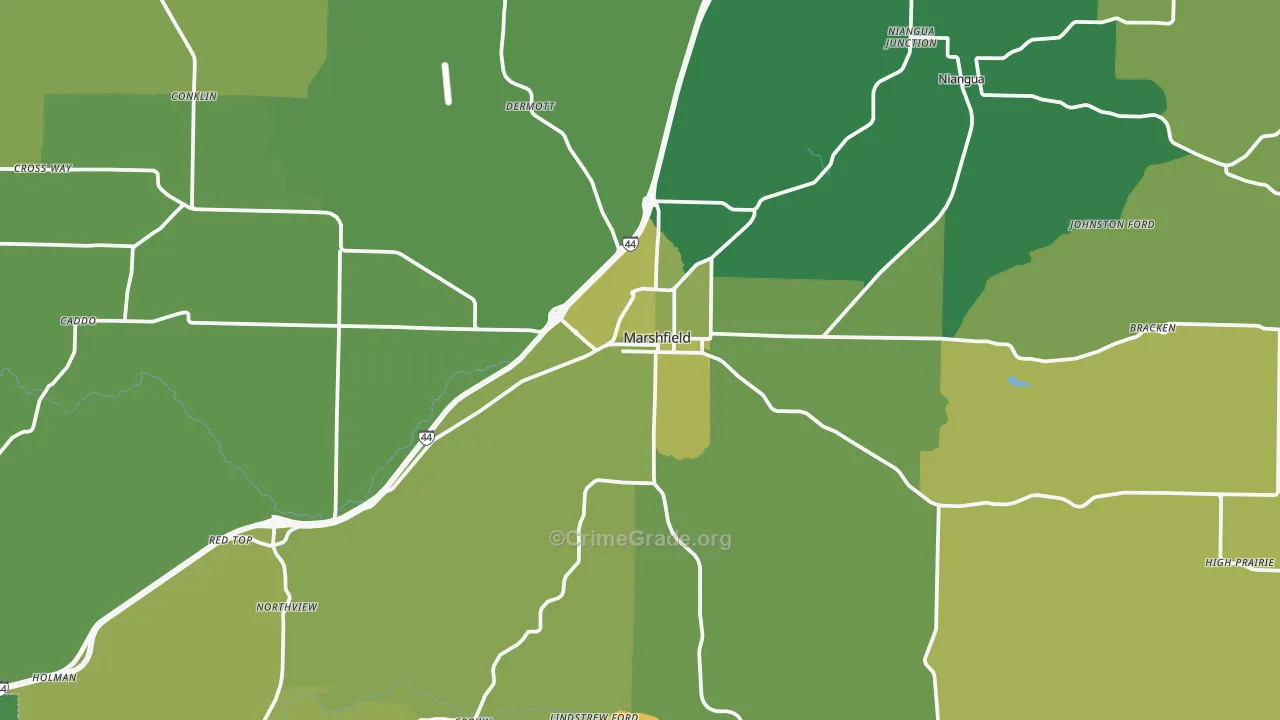 Marshfield, MO Map of Vandalism Rates