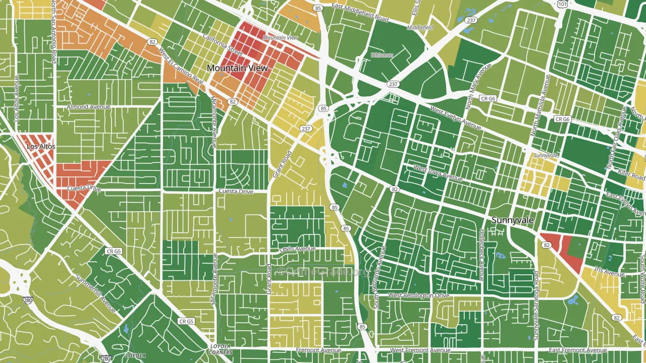 Martens-Carmelita, Mountain View, CA Map of Vandalism Rates