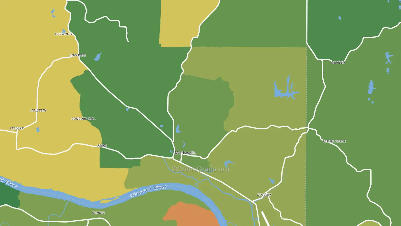 Marthasville, MO Map of Vandalism Rates