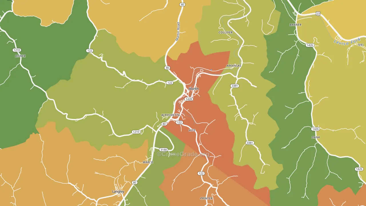 Martin, KY Map of Vandalism Rates
