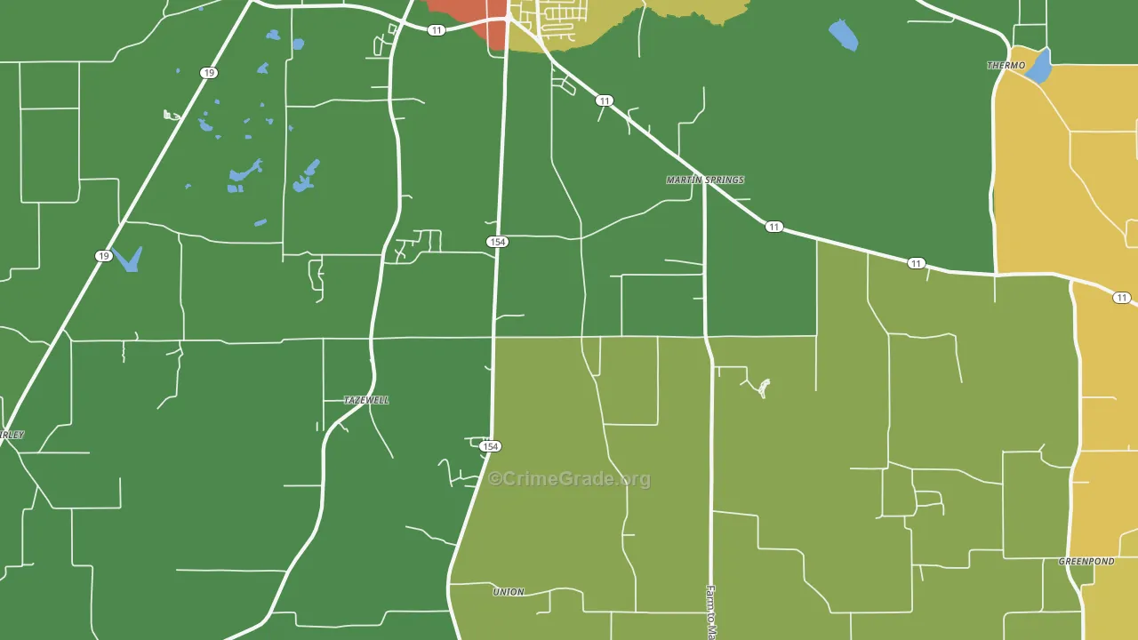 Martin Springs, TX Map of Vandalism Rates