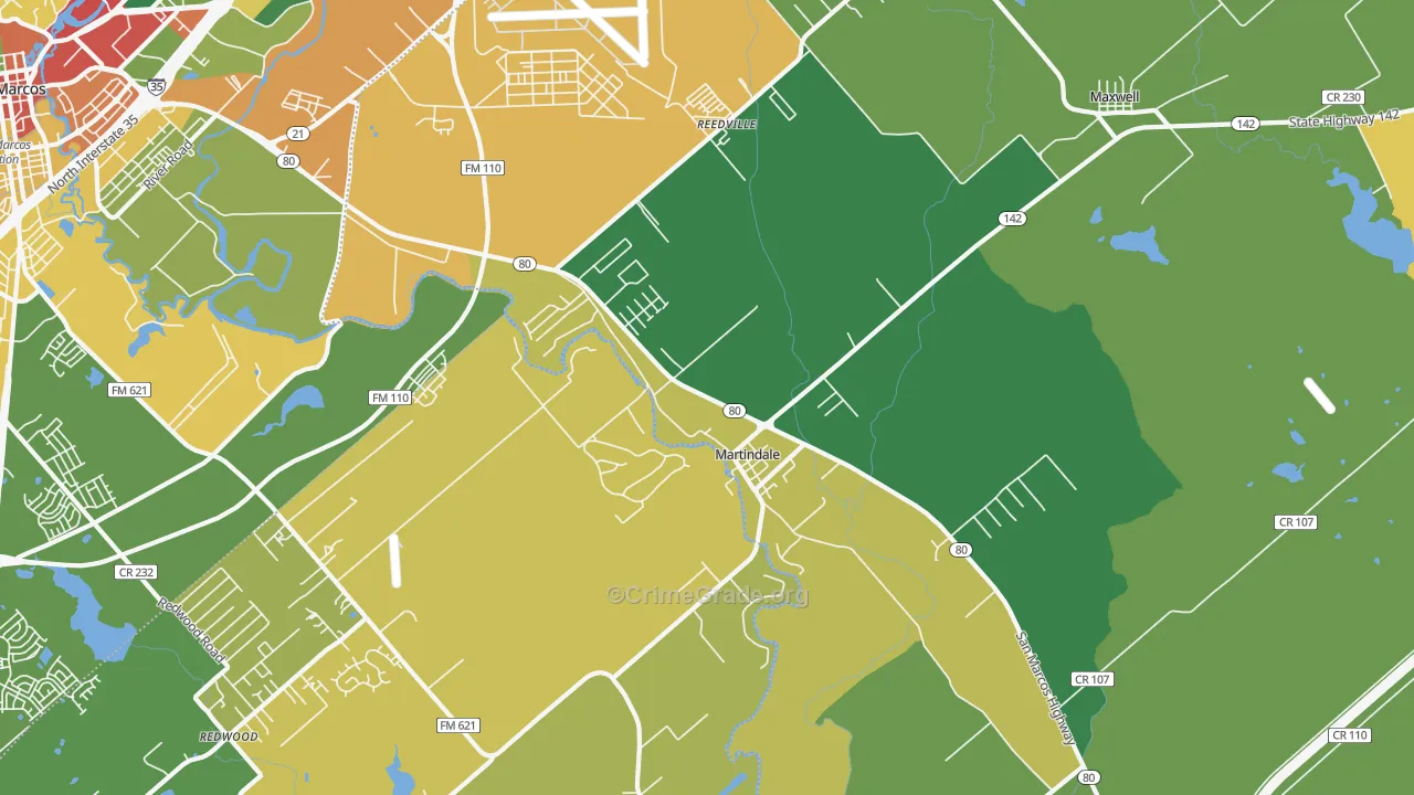 Martindale, TX Map of Vandalism Rates