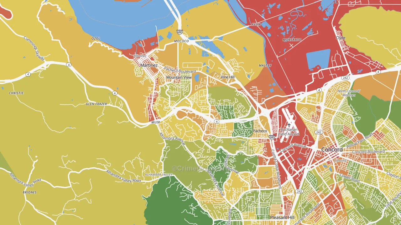 Martinez, CA Map of Vandalism Rates