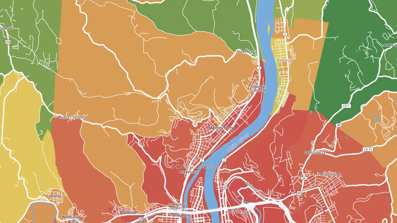 Martins Ferry, OH Map of Vandalism Rates