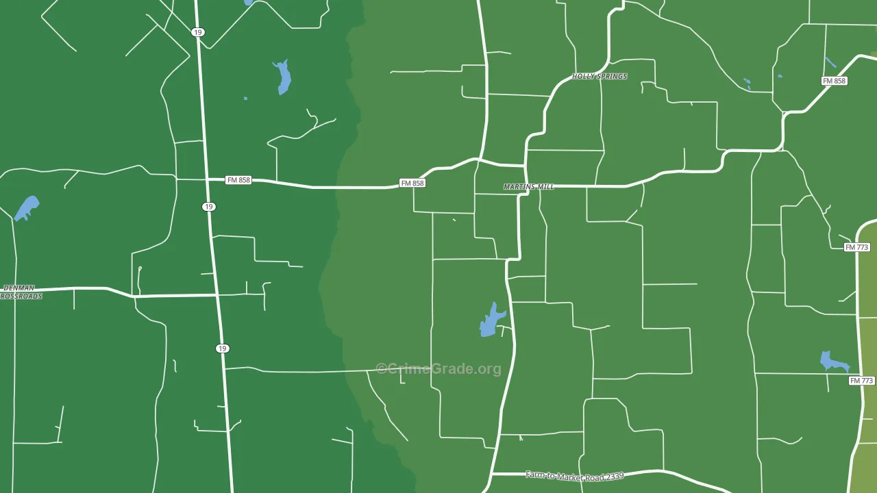 Martins Mill, TX Map of Vandalism Rates