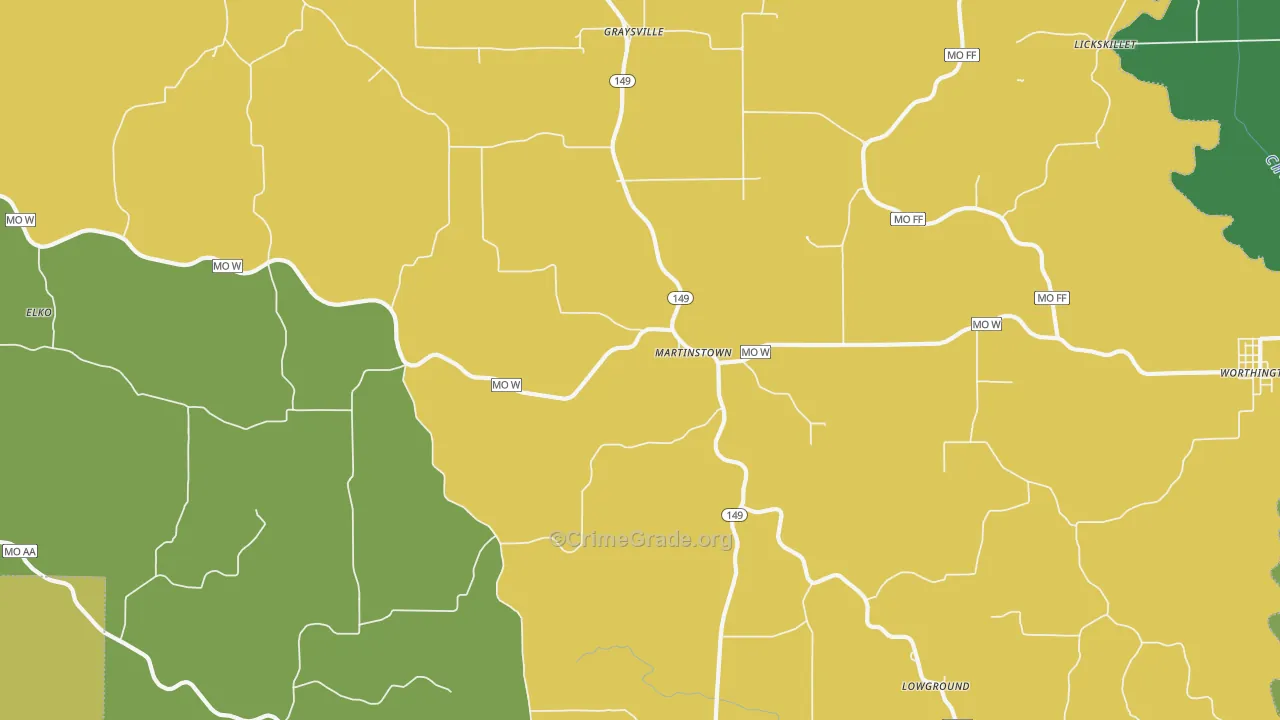 Martinstown, MO Map of Vandalism Rates