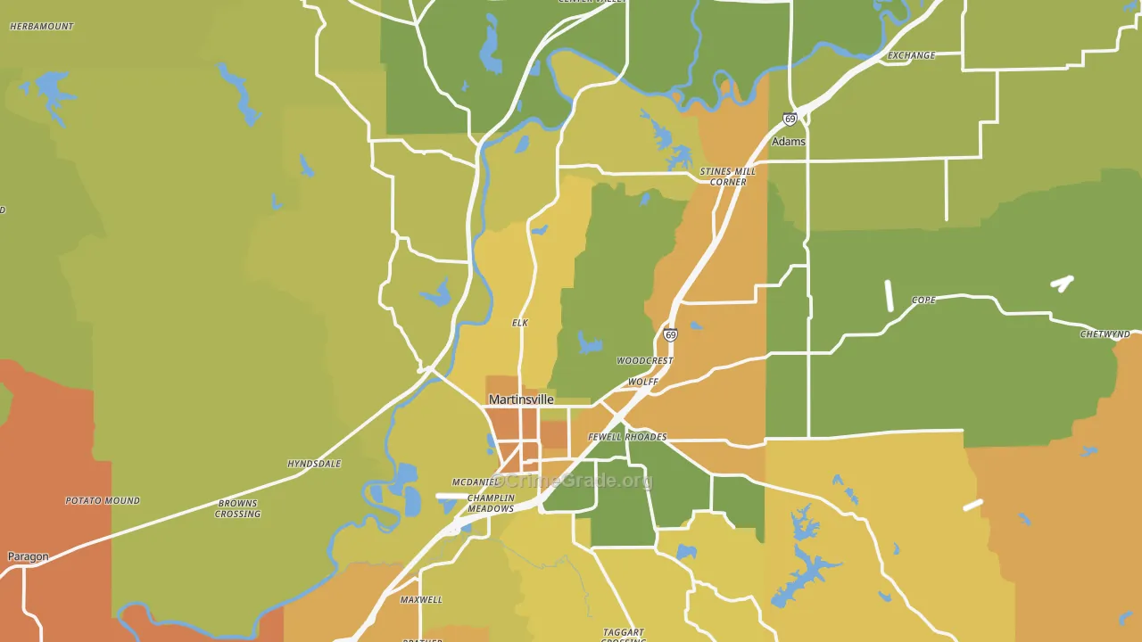 Martinsville, IN Map of Vandalism Rates