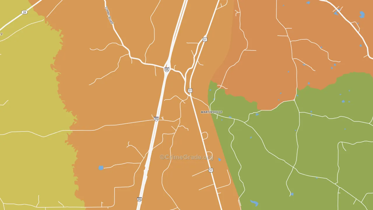 Martinsville, MS Map of Vandalism Rates