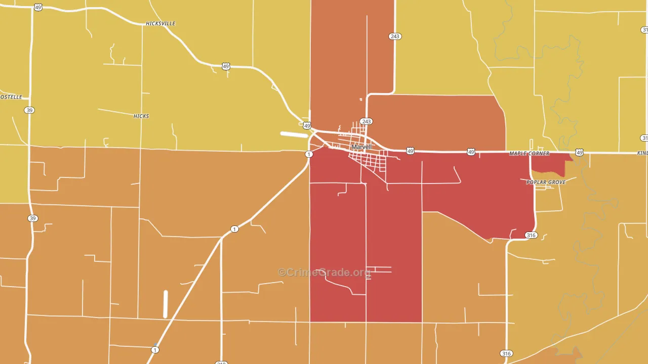Marvell, AR Map of Vandalism Rates