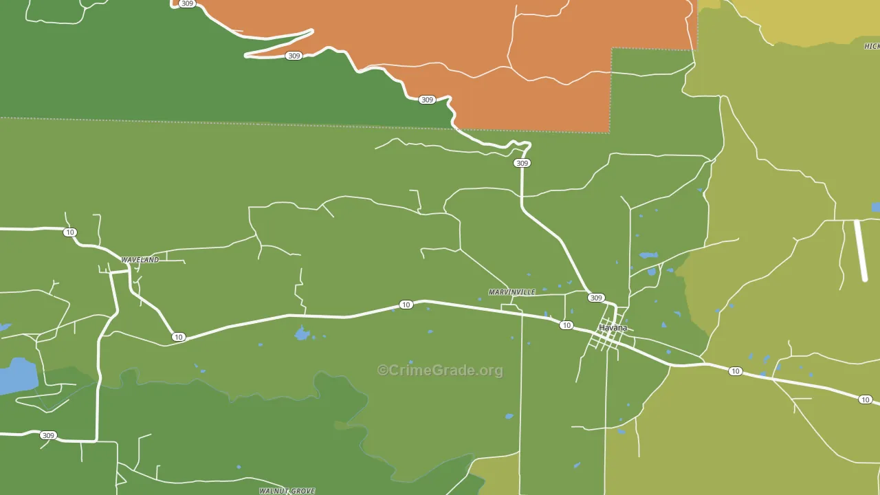 Marvinville, AR Map of Vandalism Rates