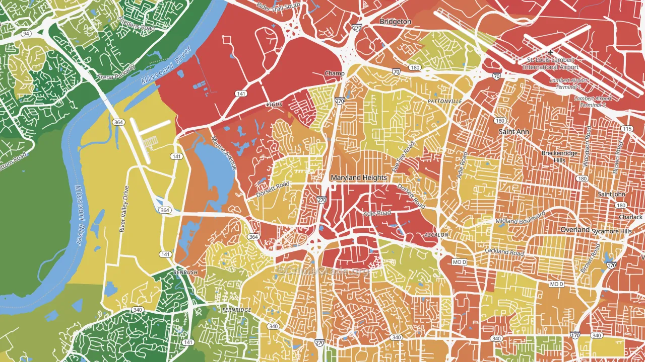 Maryland Heights, MO Map of Vandalism Rates
