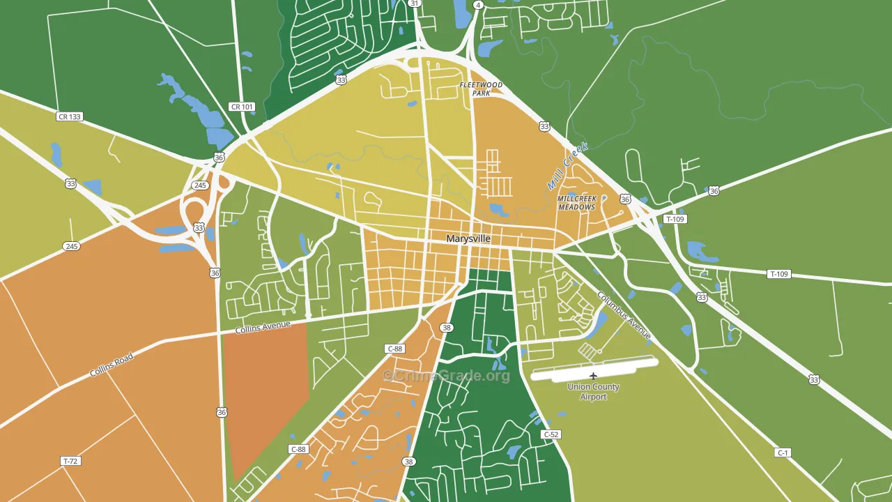 Marysville Historic District, Marysville, OH Map of Vandalism Rates
