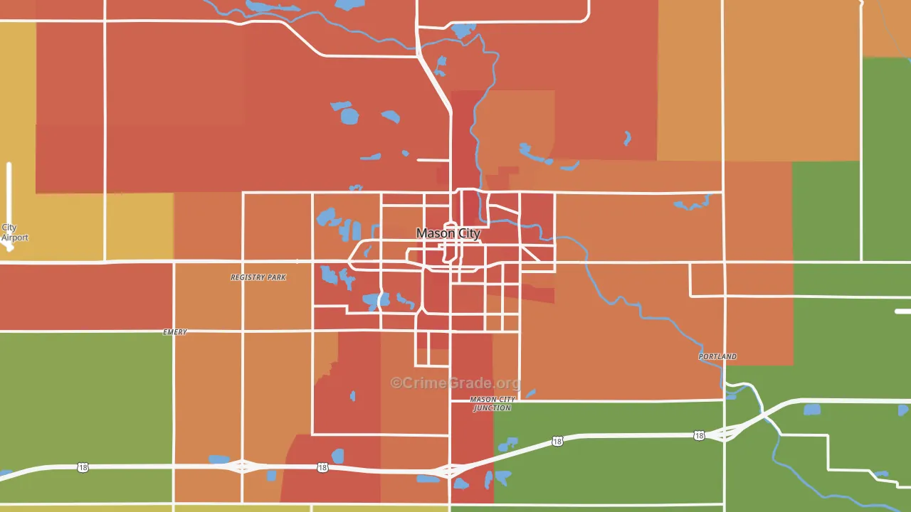 Mason City, IA Map of Vandalism Rates