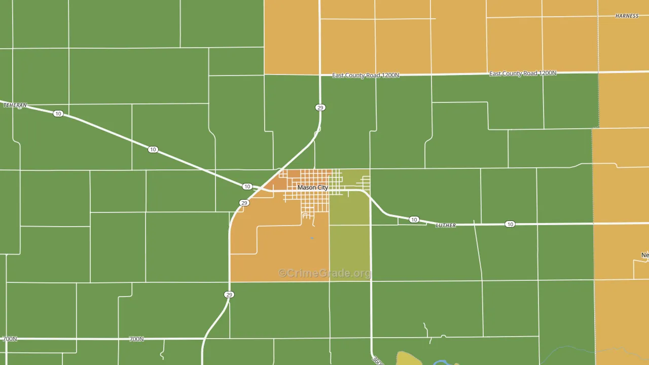 Mason City, IL Map of Vandalism Rates