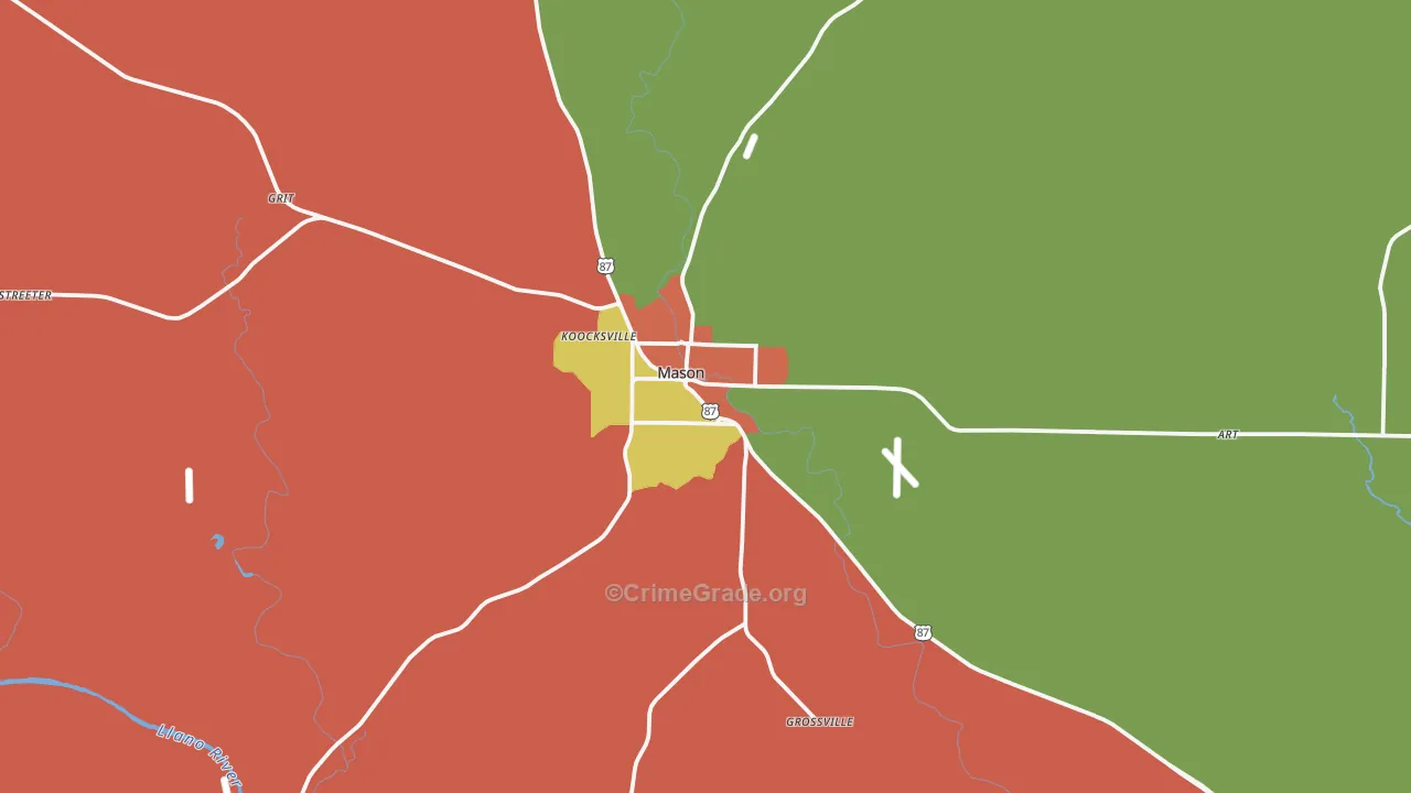 Mason, TX Map of Vandalism Rates