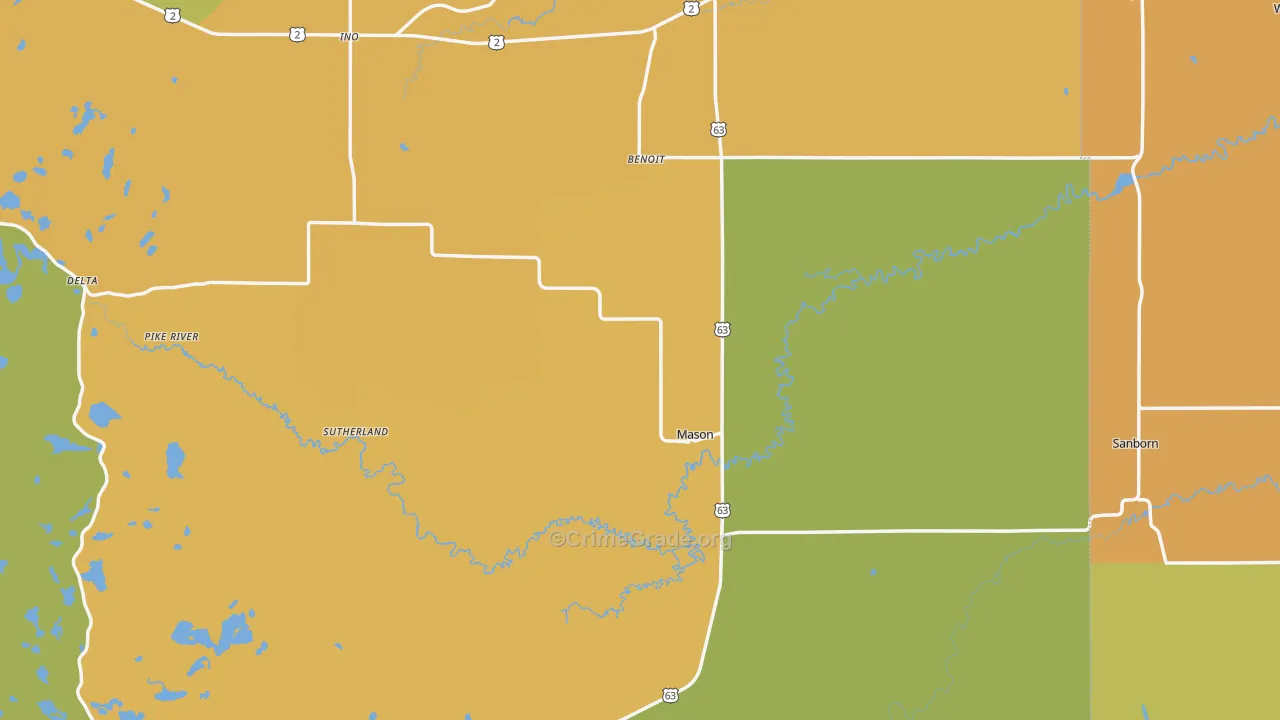 Mason, WI Map of Vandalism Rates
