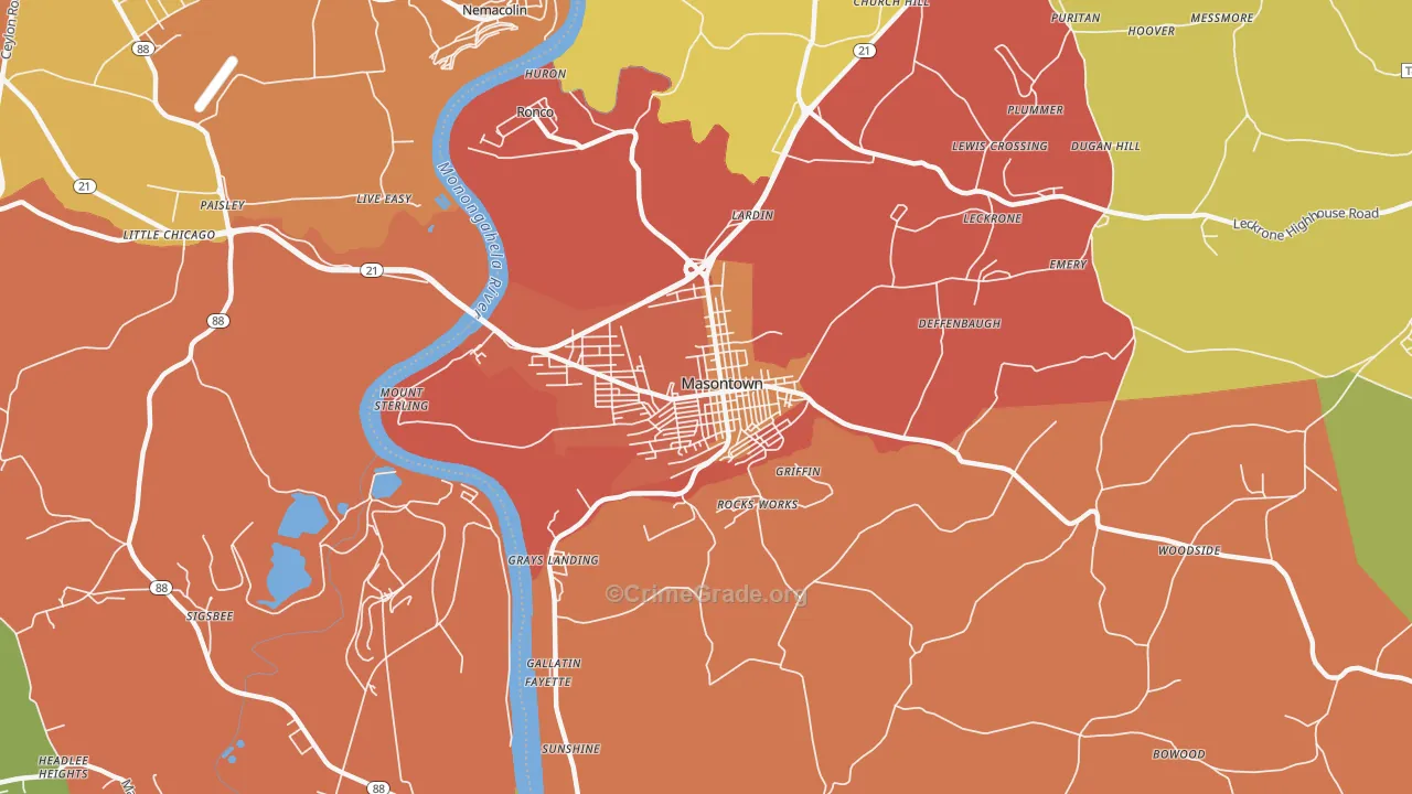 Masontown, PA Map of Vandalism Rates